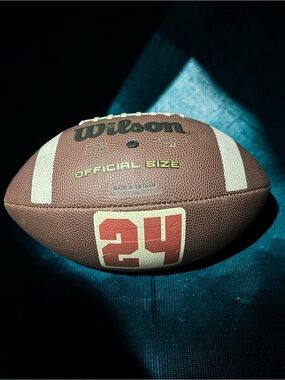 Wilson Brown and White Official Size Football with Red Number